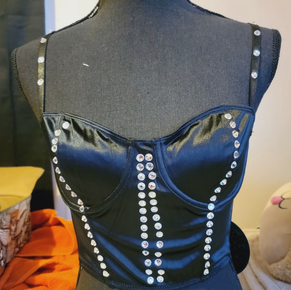 DOLLS KILL X HOROSCOPE Black RhinestoneBustier Top